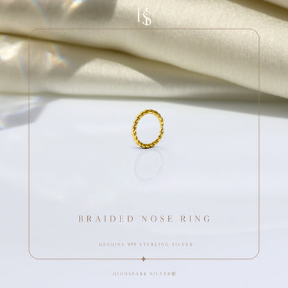 Braided Nose Ring in 925 Sterling Silver with 18k Gold Finish For Women