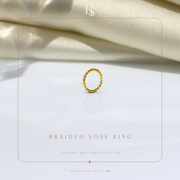 Braided Nose Ring in 925 Sterling Silver with 18k Gold Finish For Women