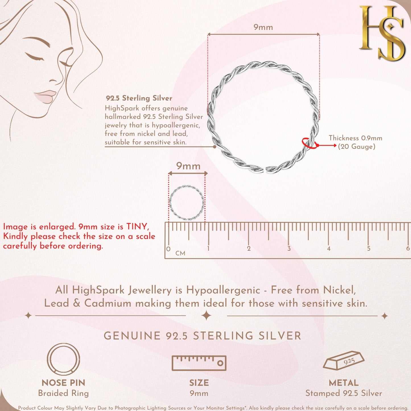 Braided Nose Ring in 925 Sterling Silver For Women