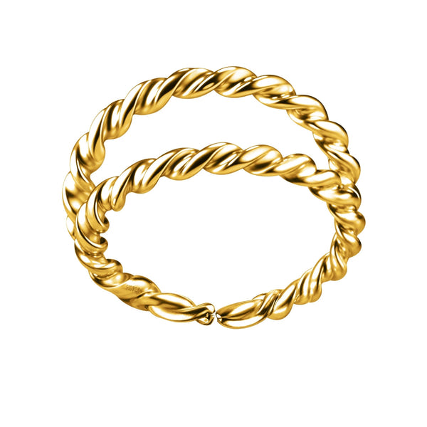 A gold-plated nose ring with a double-braided rope design, shown on a plain white background.