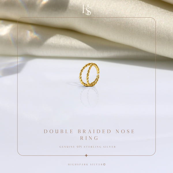 Double Braided Nose Ring in 925 Sterling Silver with 18k Gold Finish For Women