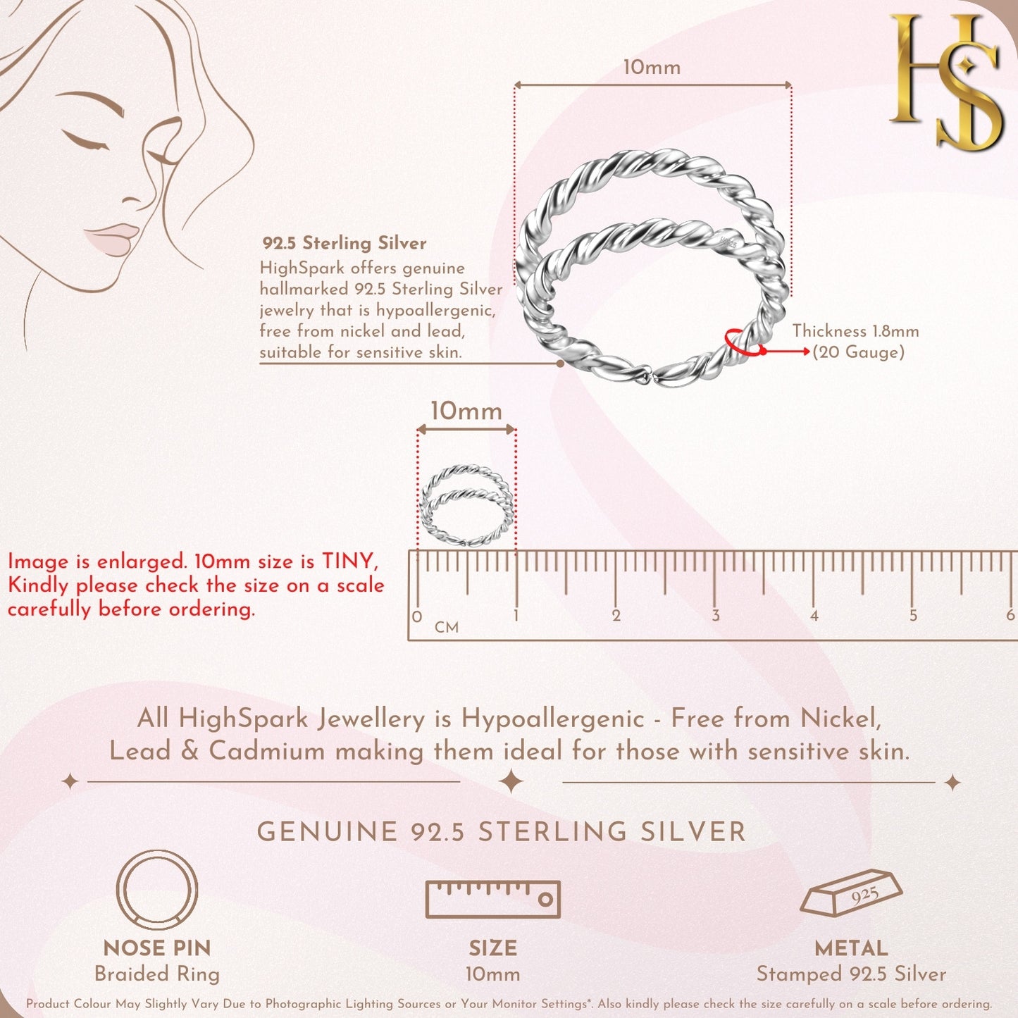 Double Braided Nose Ring in 925 Sterling Silver For Women