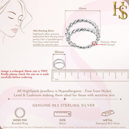Double Braided Nose Ring in 925 Sterling Silver For Women