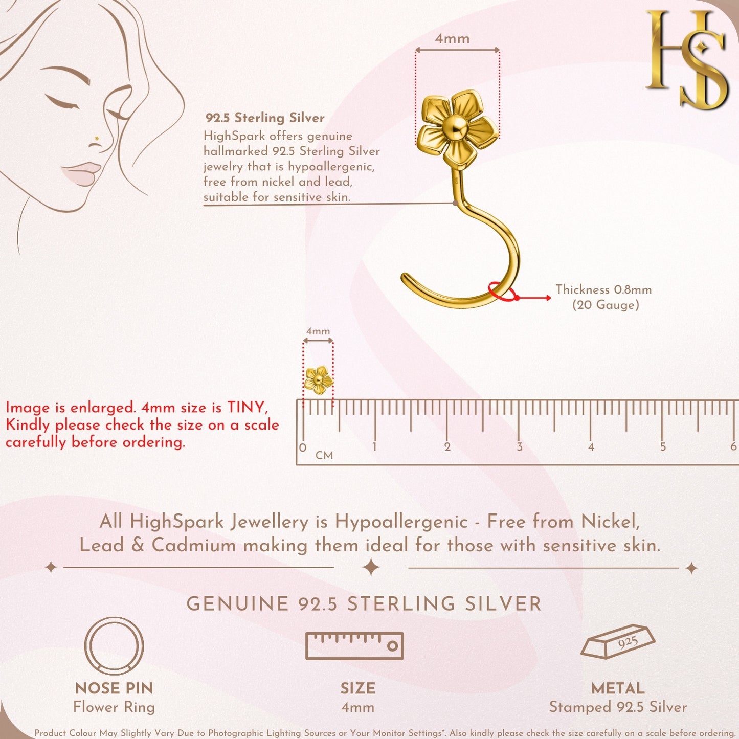 Flower Bloom Nose Ring in 925 Sterling Silver with 18k Gold Finish For Women