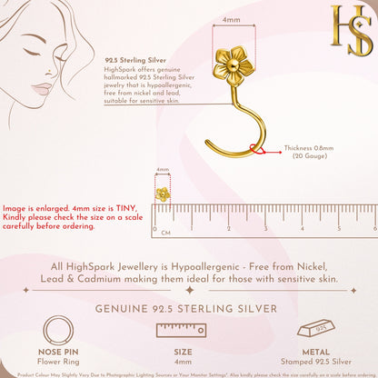 Flower Bloom Nose Ring in 925 Sterling Silver with 18k Gold Finish For Women