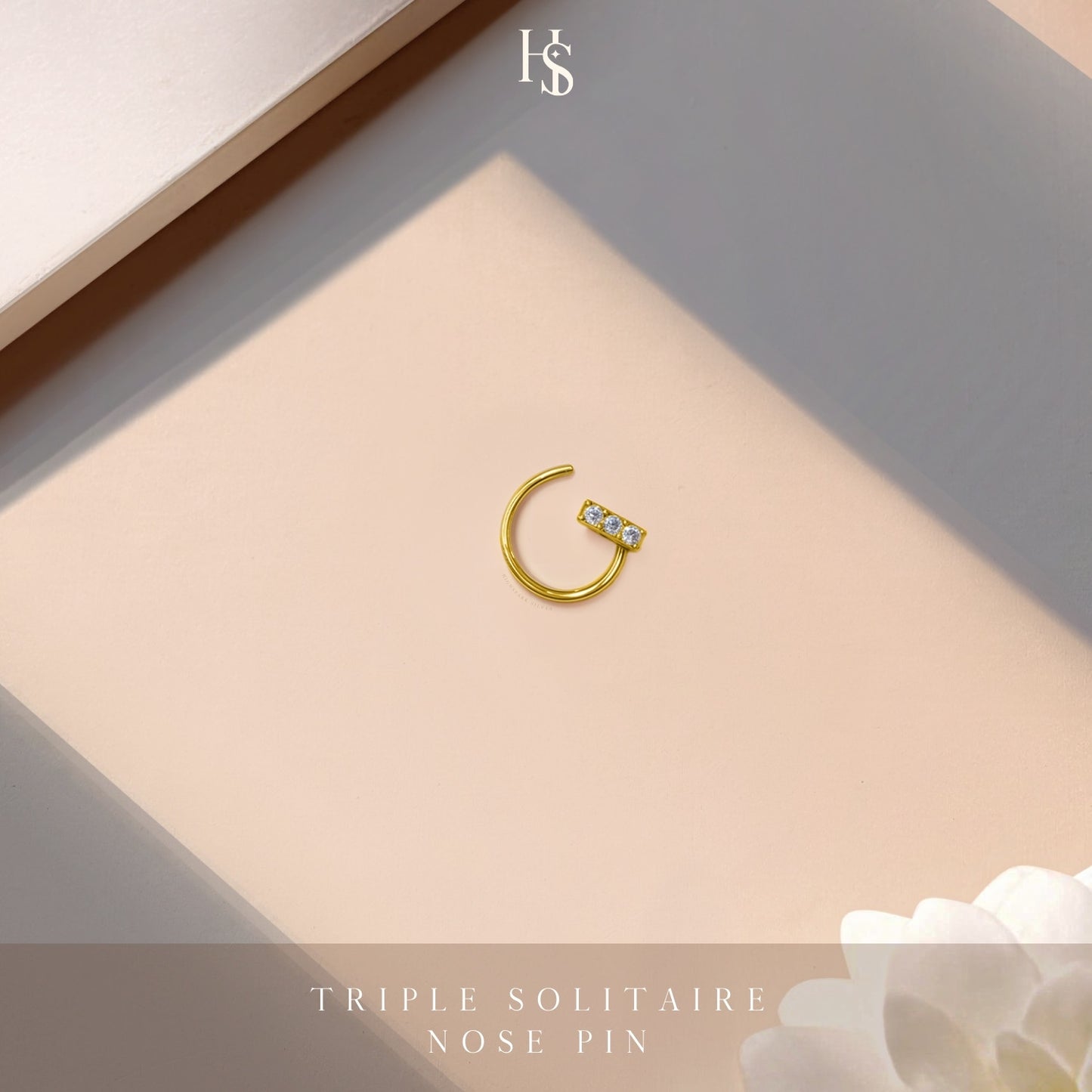 Triple Solitaire Nose Pin in 925 Sterling Silver with 18k Gold Finish For Women