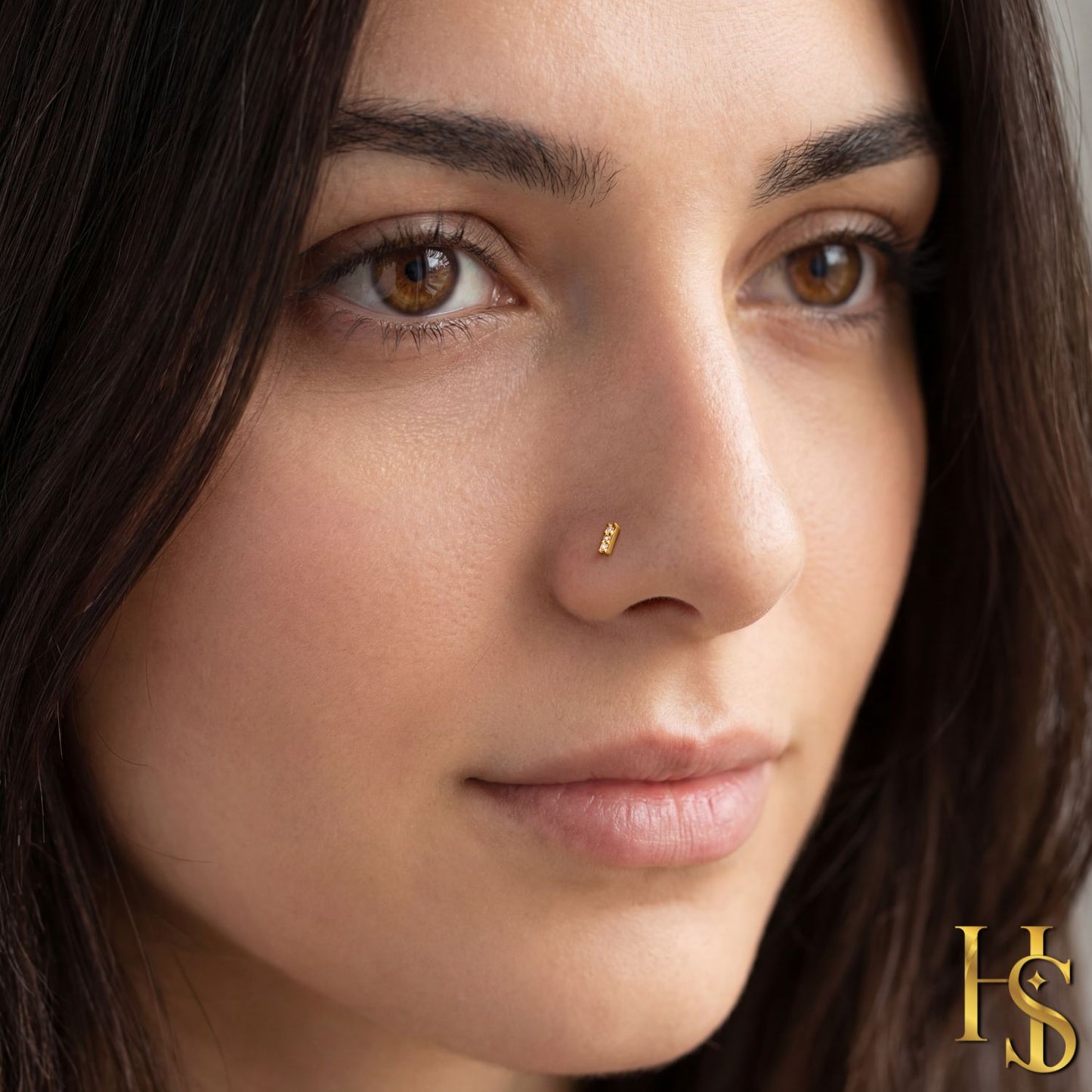 Triple Solitaire Nose Pin in 925 Sterling Silver with 18k Gold Finish For Women