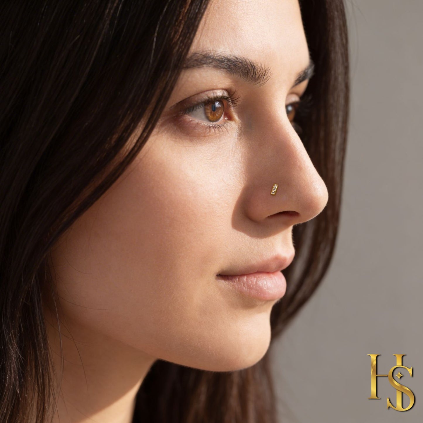 Triple Solitaire Nose Pin in 925 Sterling Silver with 18k Gold Finish For Women
