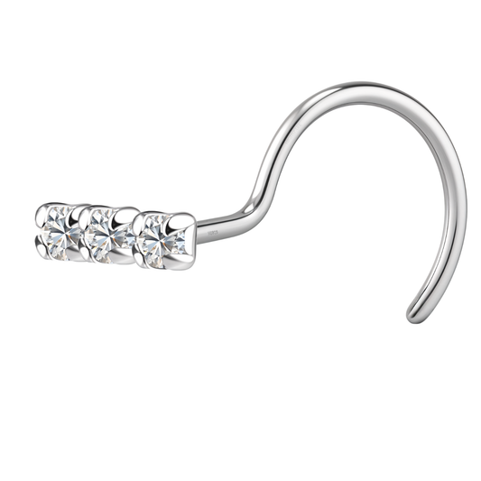 Triple Solitaire Nose Pin in 925 Sterling Silver For Women