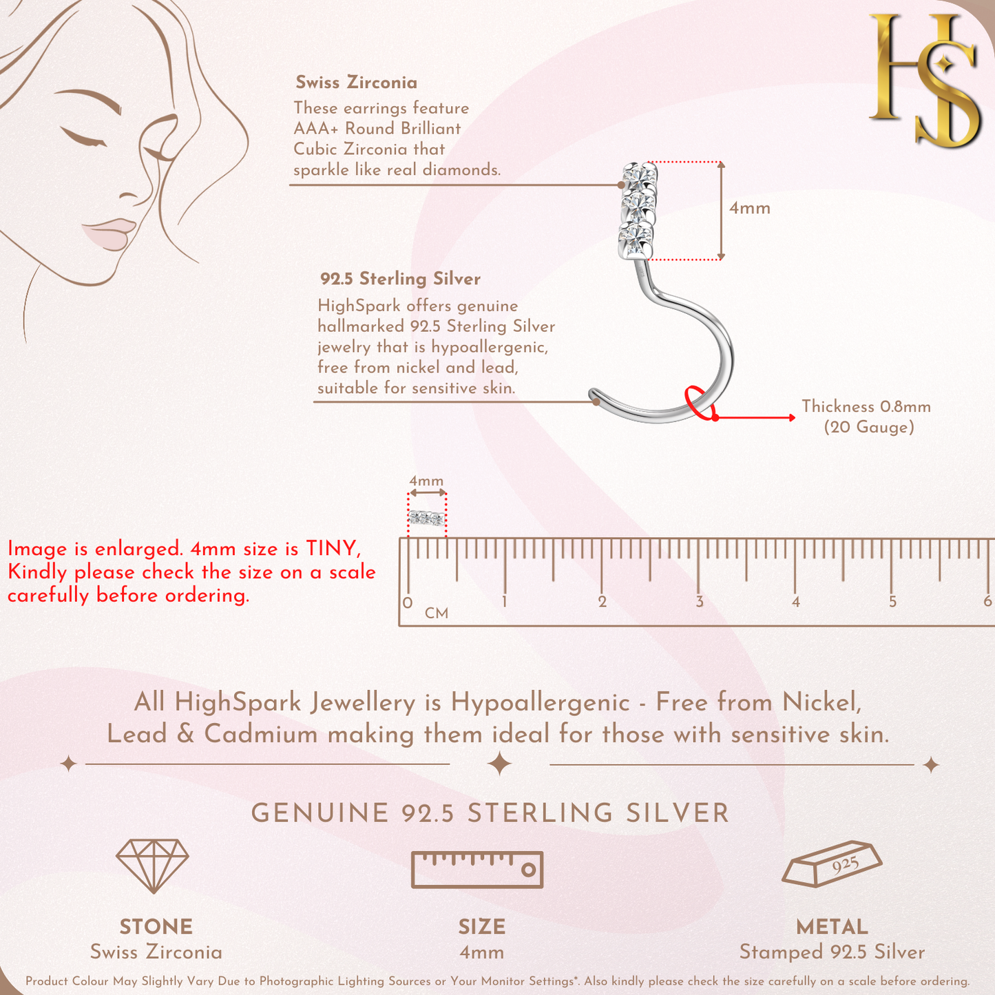 Triple Solitaire Nose Pin in 925 Sterling Silver For Women