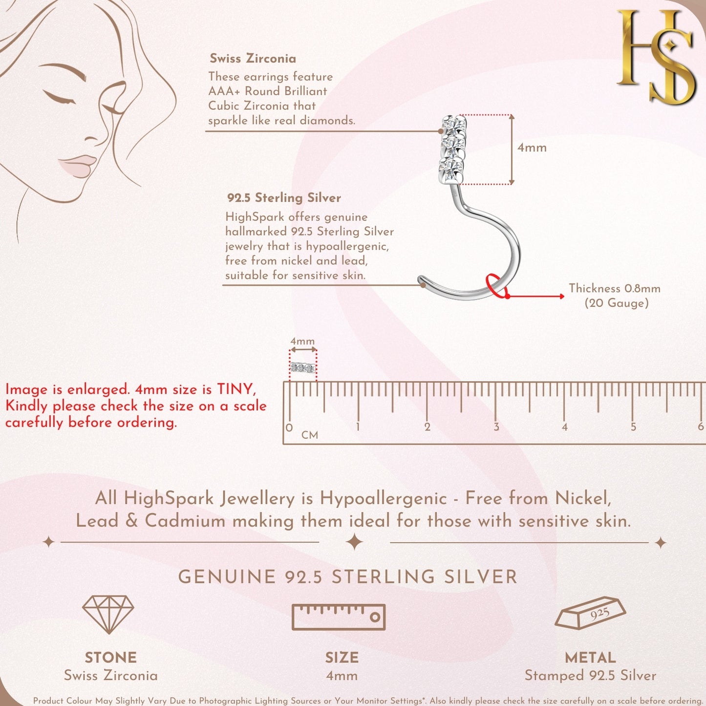 Triple Solitaire Nose Pin in 925 Sterling Silver For Women