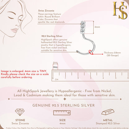 Triple Solitaire Nose Pin in 925 Sterling Silver For Women