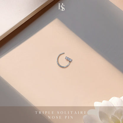 Triple Solitaire Nose Pin in 925 Sterling Silver For Women