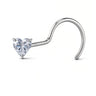 Heart Solitaire Nose Pin with American Diamond in 925 Sterling Silver