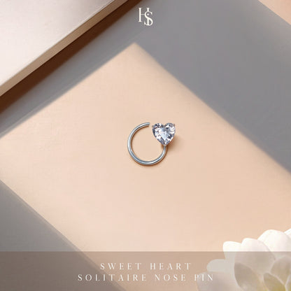Sweet Heart Solitaire Nose Pin in 925 Sterling Silver For Women