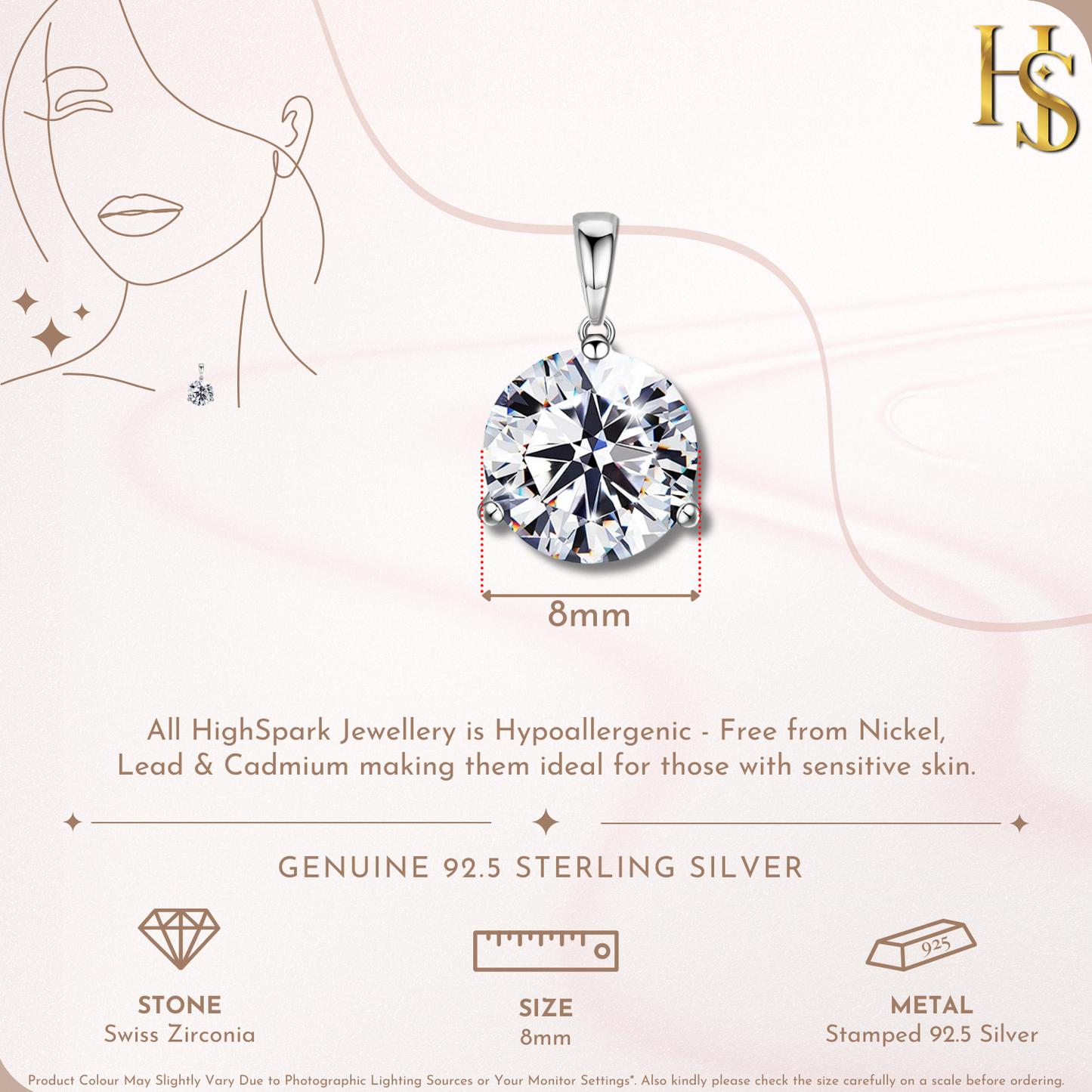 Sparkling Martini Pendant in 92.5 Sterling Silver With Diamond like Brilliance Zirconia