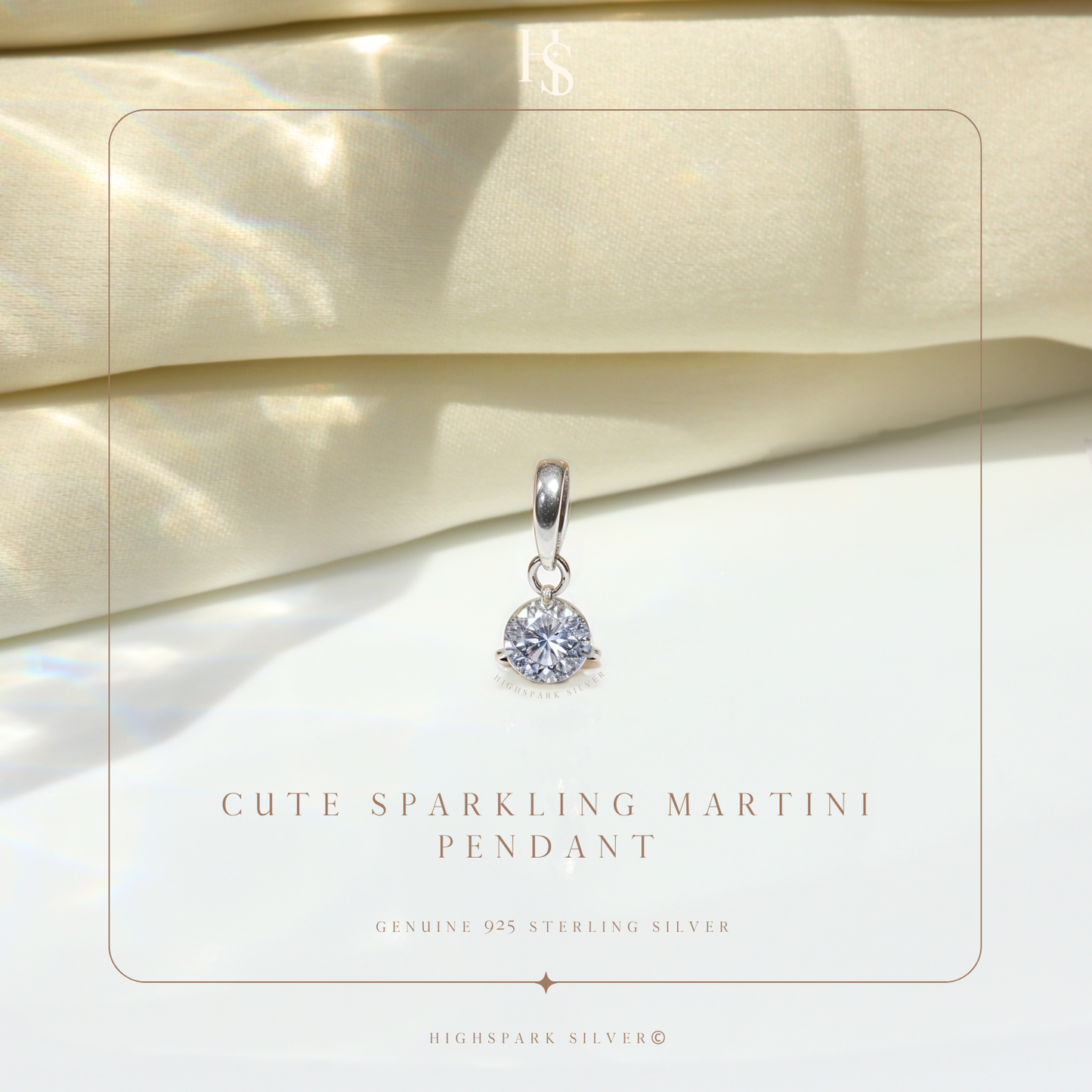 Cute Sparkling Martini Pendant With Chain in 925 Sterling Silver For Women