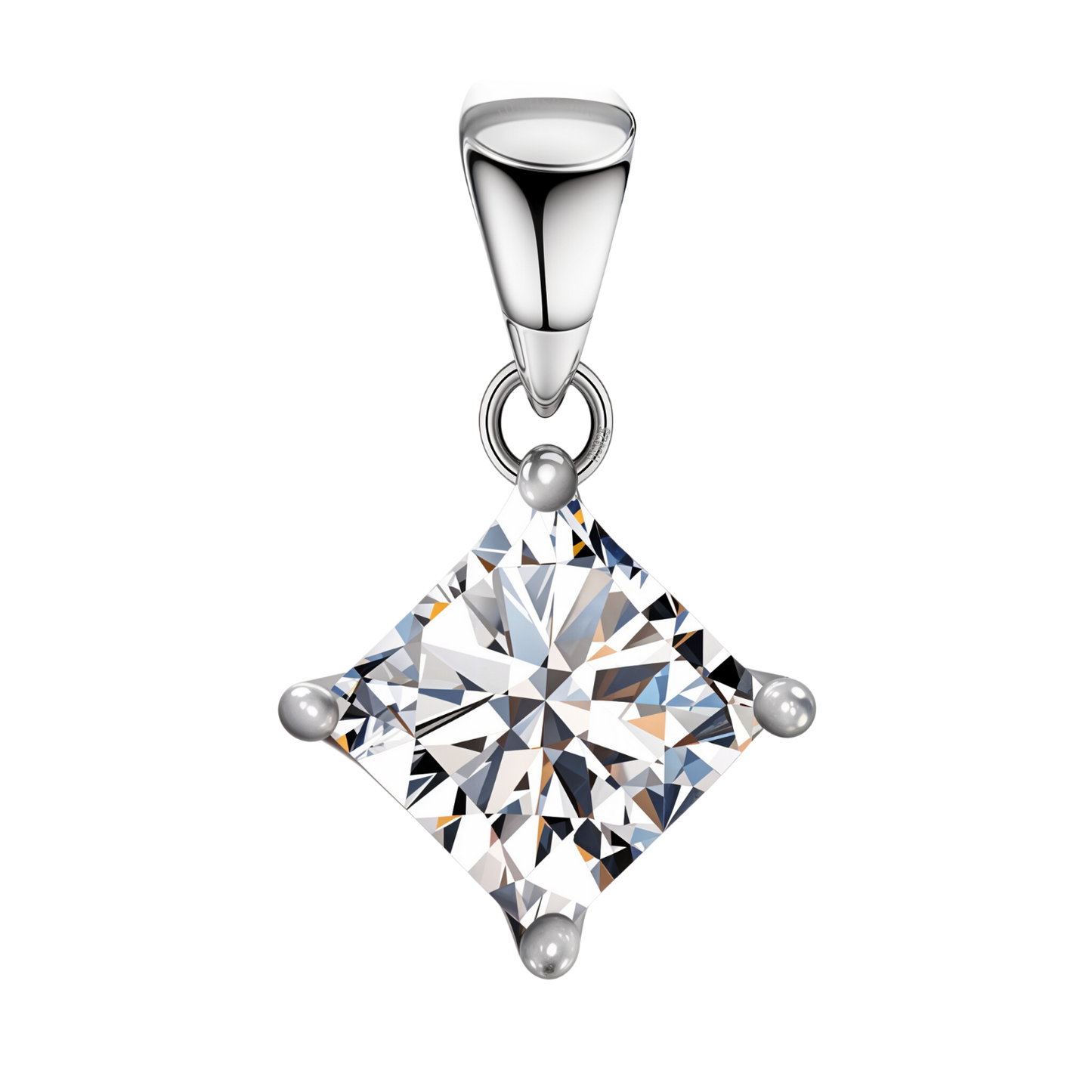 Princess Diamond Solitaire Pendant in 92.5 Sterling Silver With Diamond like Brilliance Zirconia