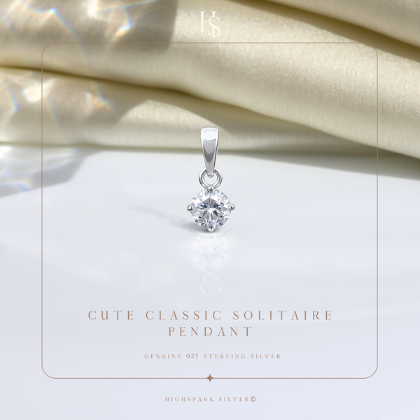 Classic Solitaire Pendant in 92.5 Sterling Silver With Diamond like Brilliance Zirconia - 6mm