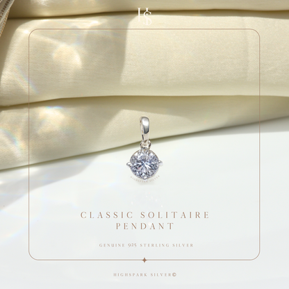 Classic Solitaire Pendant in 92.5 Sterling Silver With Diamond like Brilliance Zirconia- 8mm