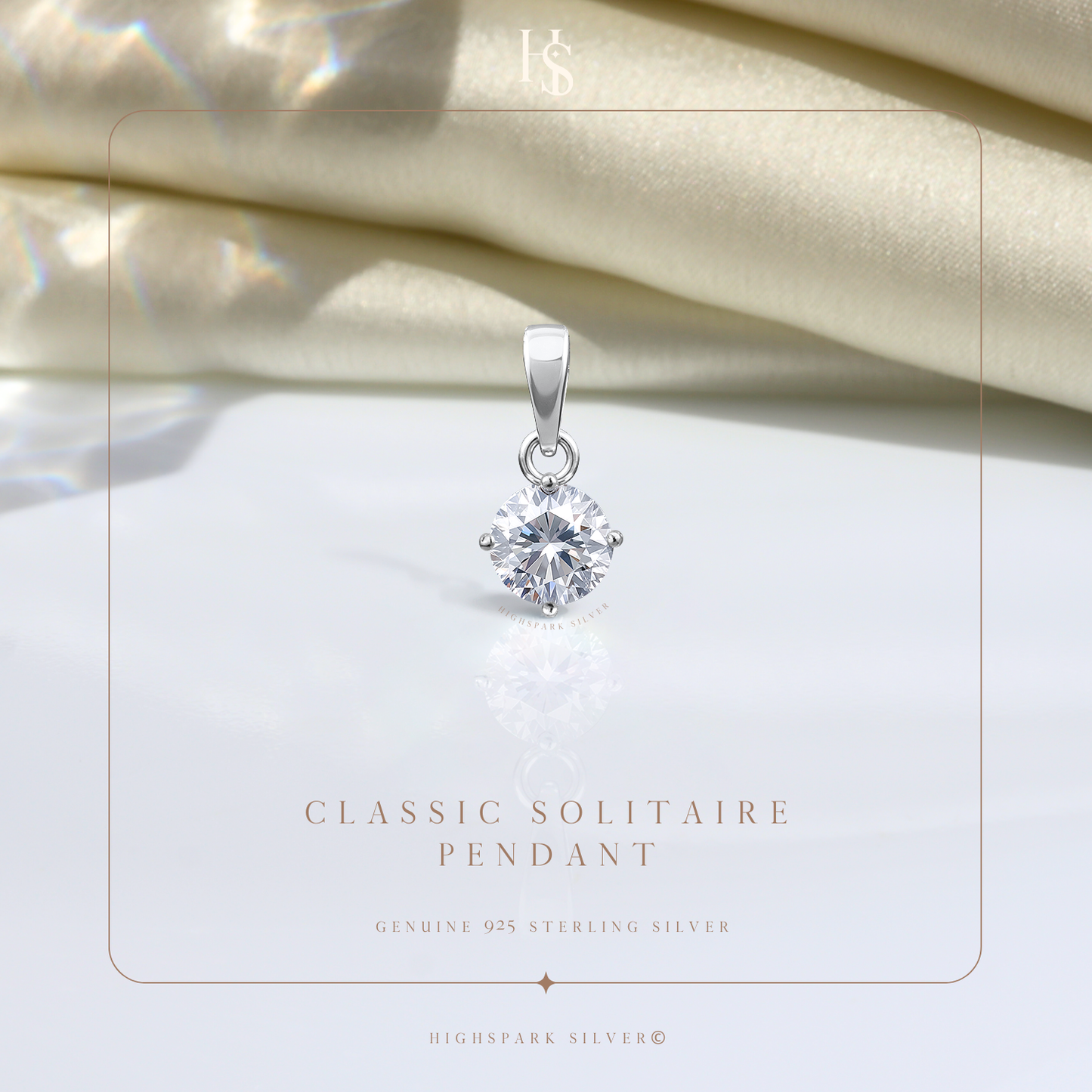 Classic Solitaire Pendant in 92.5 Sterling Silver With Diamond like Brilliance Zirconia- 8mm
