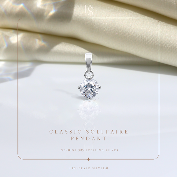 Classic Solitaire Pendant in 92.5 Sterling Silver With Diamond like Brilliance Zirconia- 8mm