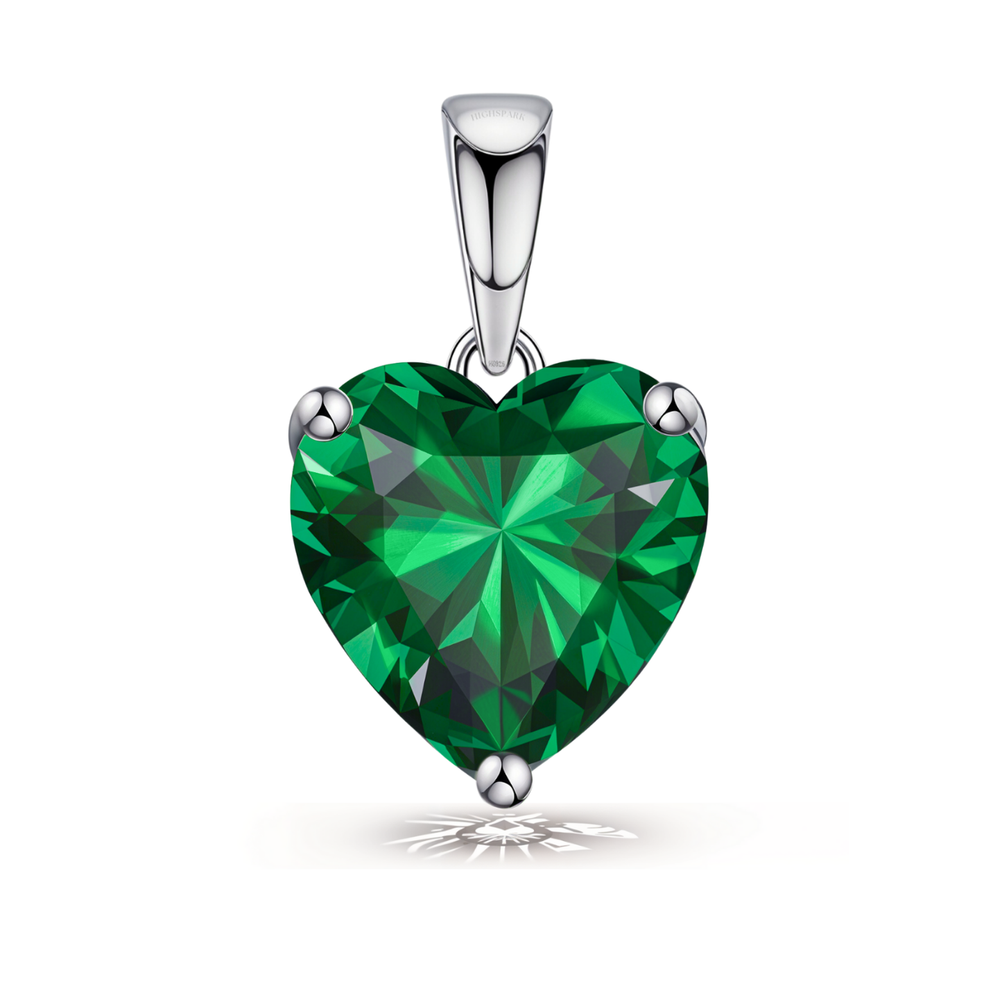Emerald Green Heart Solitaire Pendant with Chain in 92.5 Silver embellished with Sparkling Zirconia HighSpark