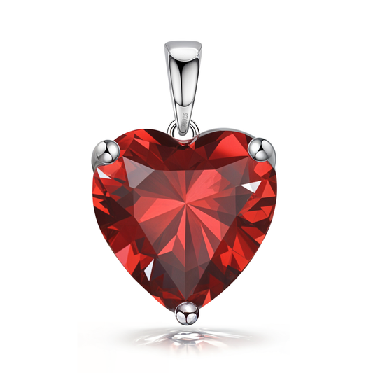 Red Heart Solitaire Pendant with Chain embellished with Swiss Zirconia in 92.5 Silver