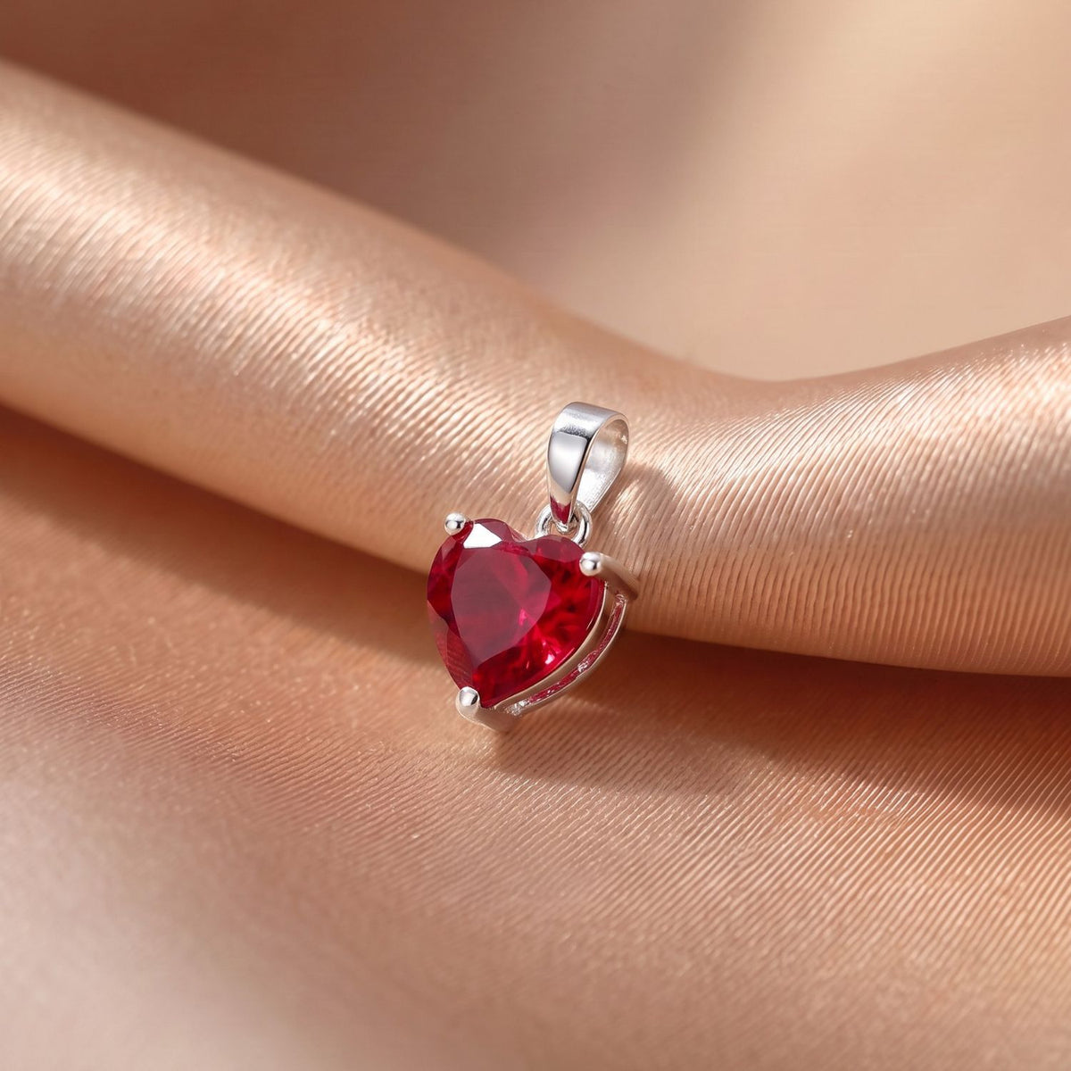 Red Heart Silver Necklace with Solitaire Pendant in Sterling Silver