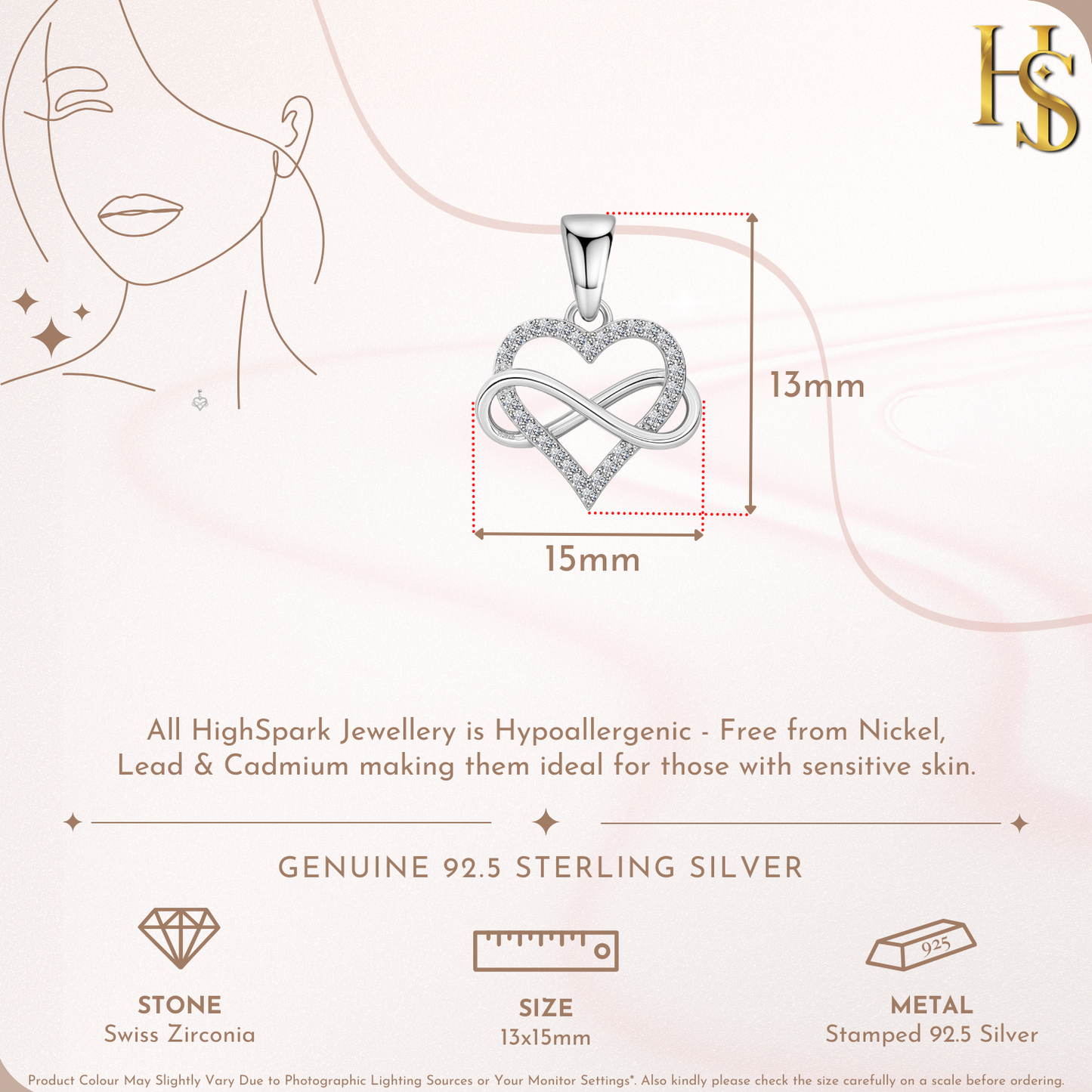 Intertwined Infinite Love Pendant in 92.5 Sterling Silver With Diamond like Brilliance Zirconia HighSpark