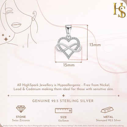 Intertwined Infinite Love Pendant in 92.5 Sterling Silver With Diamond like Brilliance Zirconia HighSpark