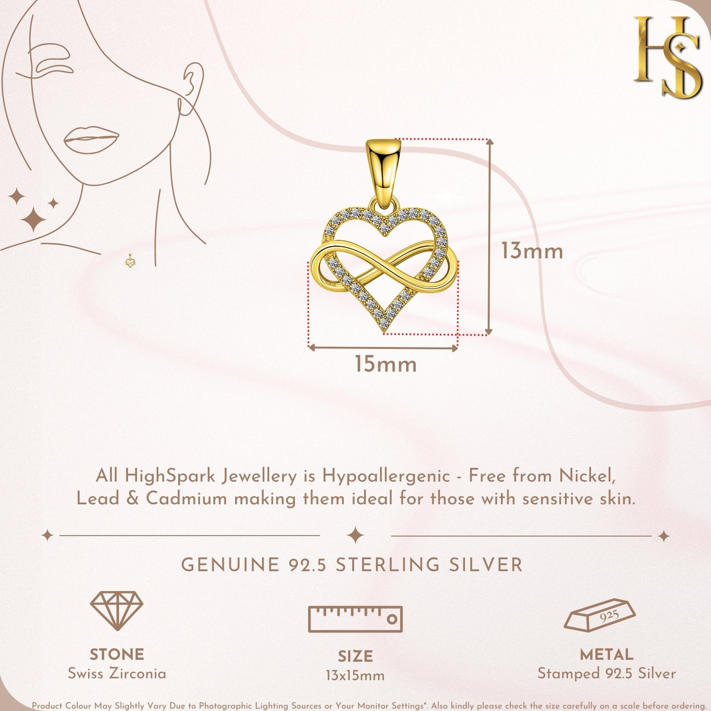 Intertwined Infinity Love Pendant WIth Chain in 925 Sterling Silver in 18k Gold Finish For Women