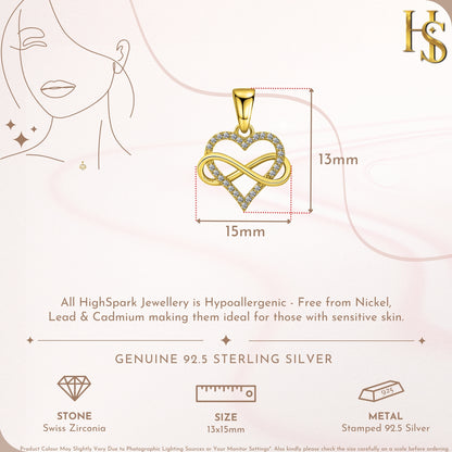 Intertwined Infinity Love Pendant WIth Chain in 925 Sterling Silver in 18k Gold Finish For Women