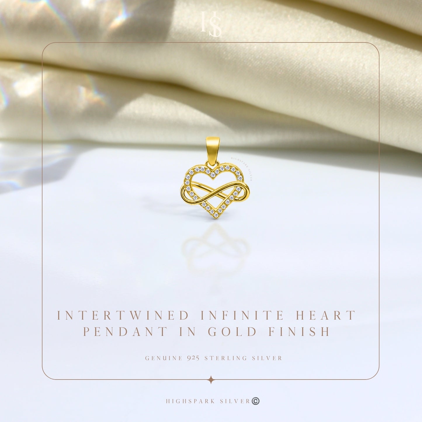 Intertwined Infinity Love Pendant WIth Chain in 925 Sterling Silver in 18k Gold Finish For Women