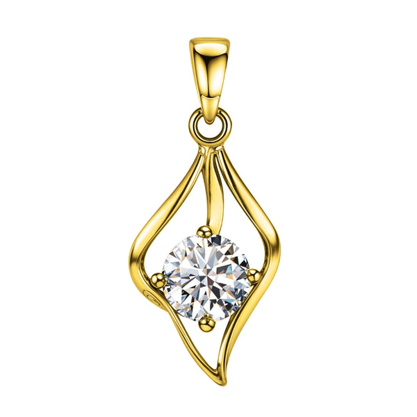 Dewdrop Solitaire Pendant With Chain in 925 Sterling Silver in 18k Gold Finish For Women