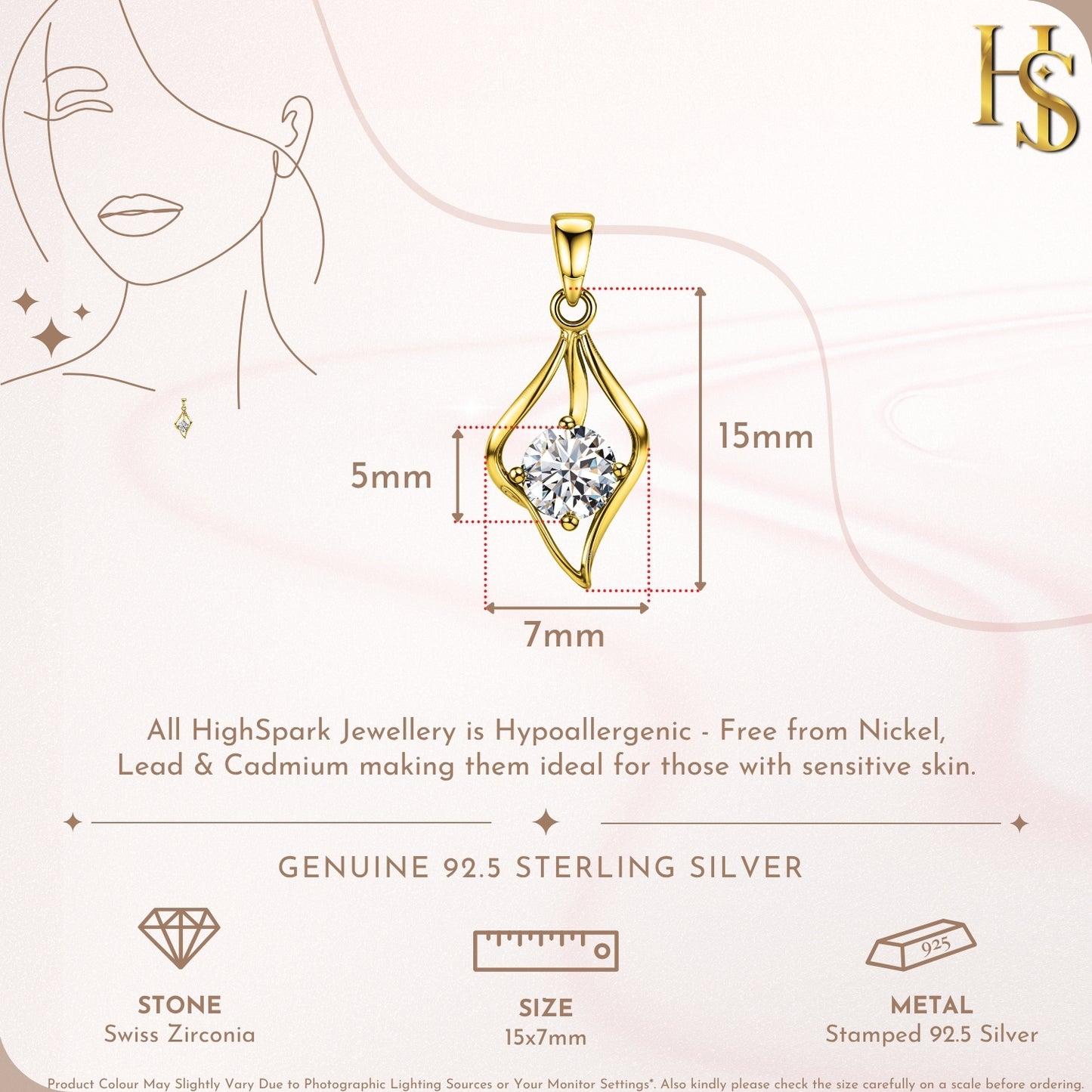 Dewdrop Solitaire Pendant With Chain in 925 Sterling Silver in 18k Gold Finish For Women