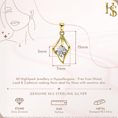 Dewdrop Solitaire Pendant With Chain in 925 Sterling Silver in 18k Gold Finish For Women