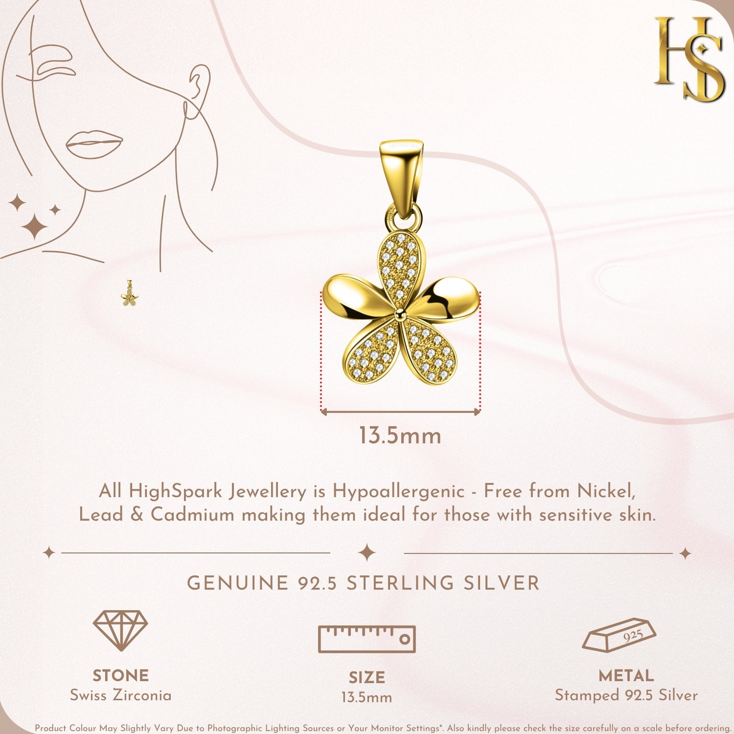 Enchanting Floral Pendant With Chain in 925 Sterling Silver in 18k Gold Finish For Women