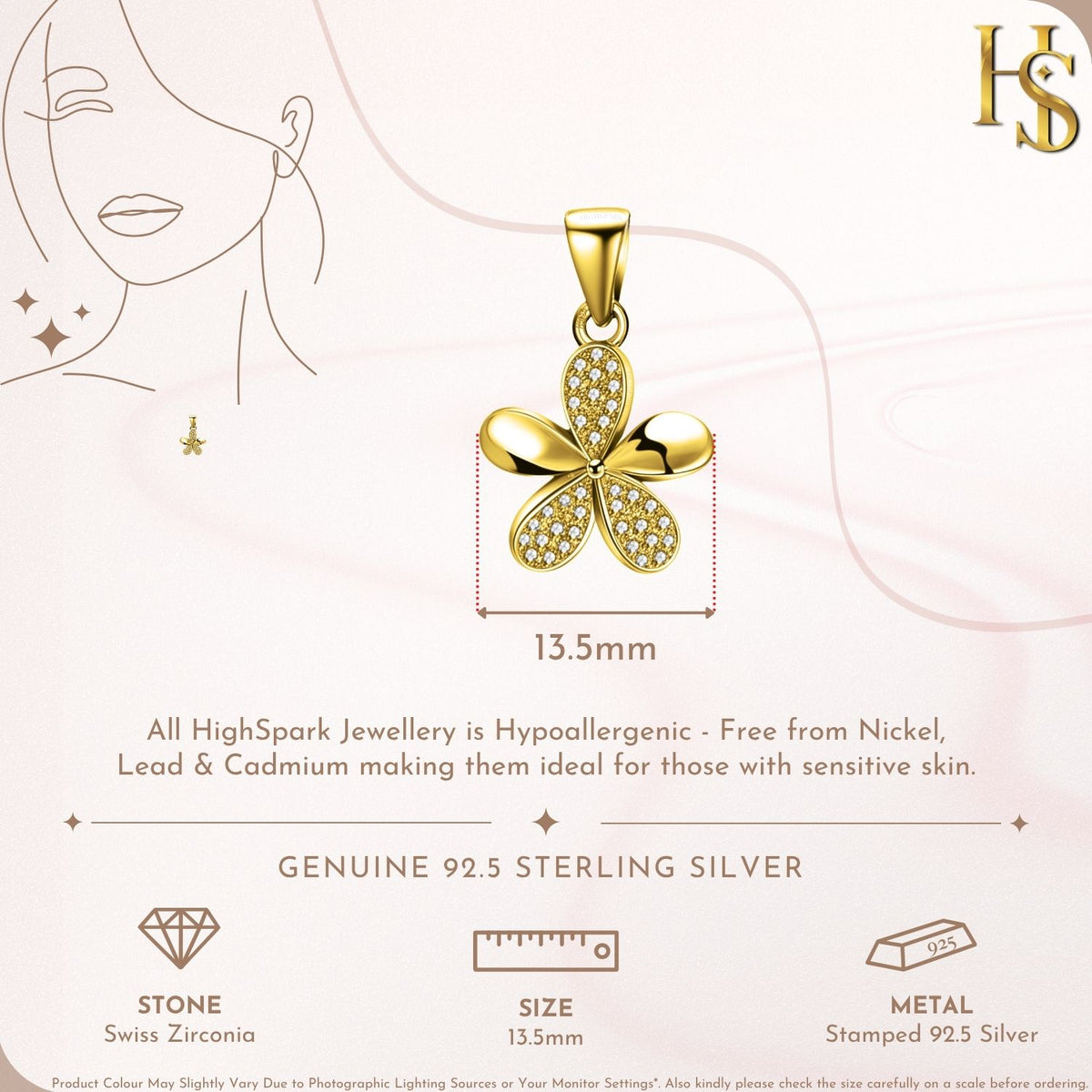 Gold-Plated Flower Pendant Necklace in 925 Sterling Silver