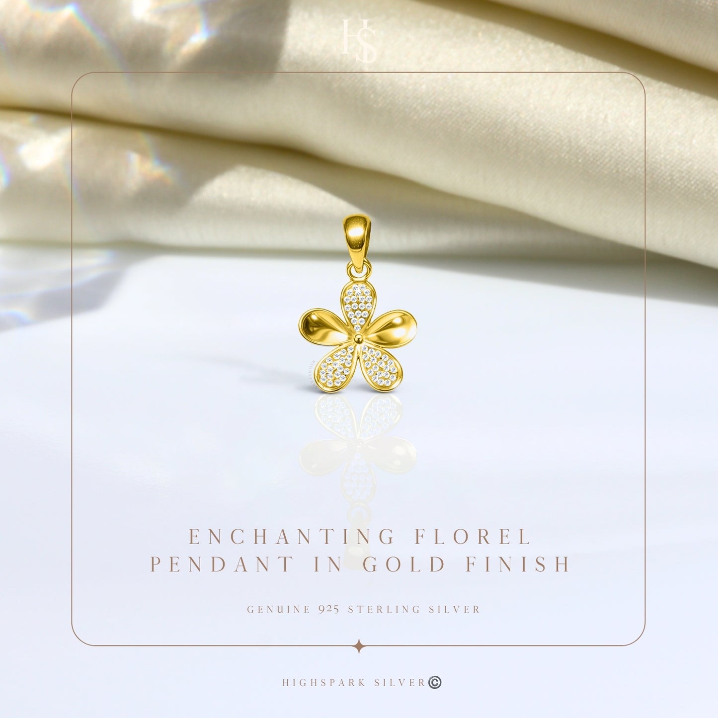 Enchanting Floral Pendant With Chain in 925 Sterling Silver in 18k Gold Finish For Women