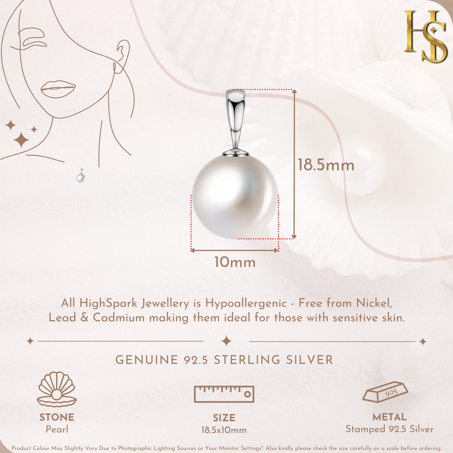 Radiant Round Pearl Pendant in 92.5 Sterling Silver with Brilliant Luster Pearl