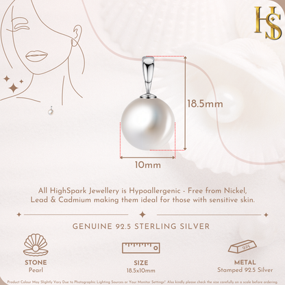 Radiant Round Pearl Pendant in 92.5 Sterling Silver with Brilliant Luster Pearl