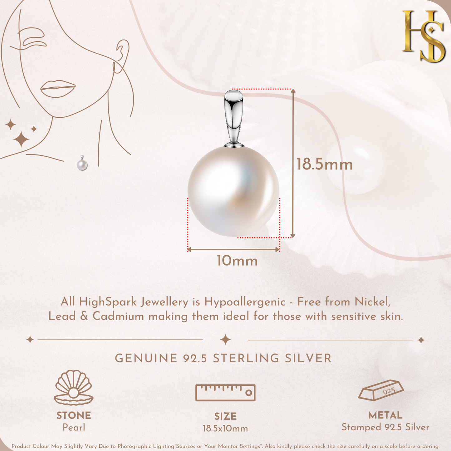 Radiant Round Pearl Pendant in 92.5 Sterling Silver with Brilliant Luster Pearl