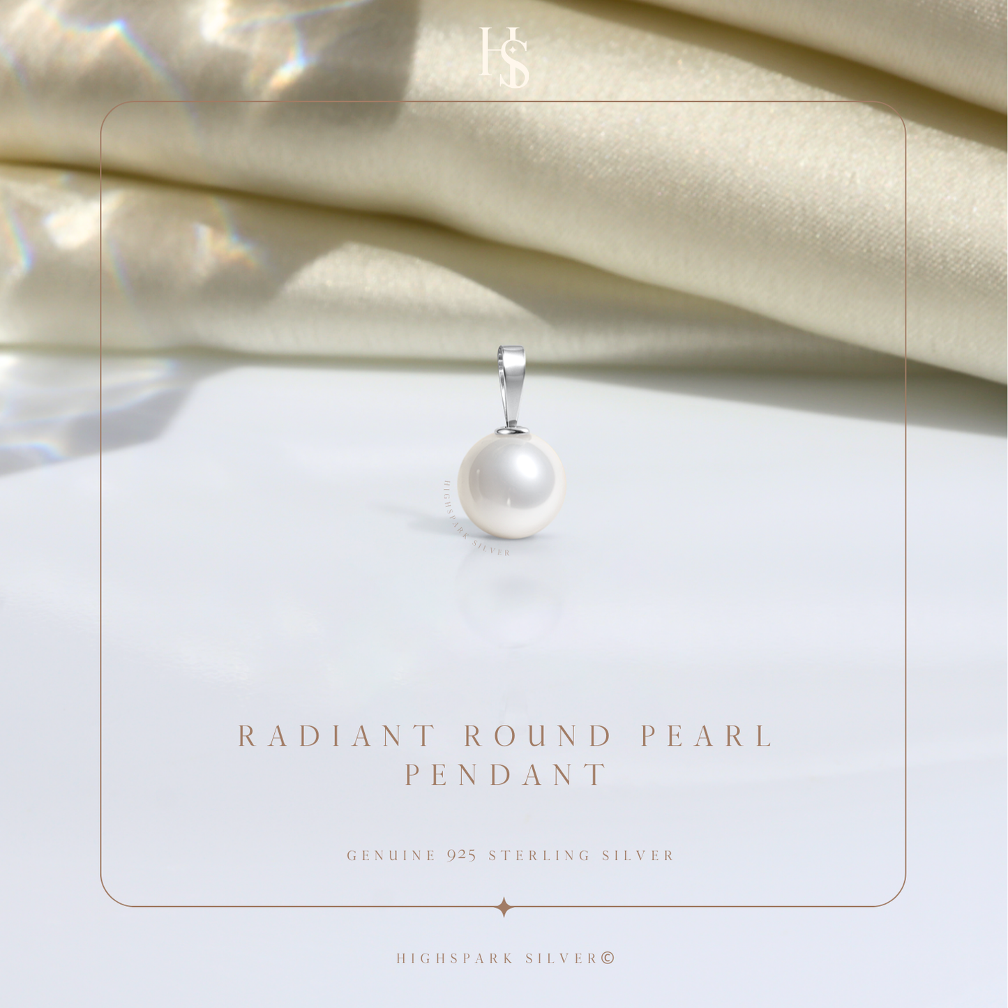 Radiant Round Pearl Pendant in 92.5 Sterling Silver with Brilliant Luster Pearl