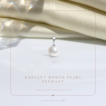 Radiant Round Pearl Pendant in 92.5 Sterling Silver with Brilliant Luster Pearl