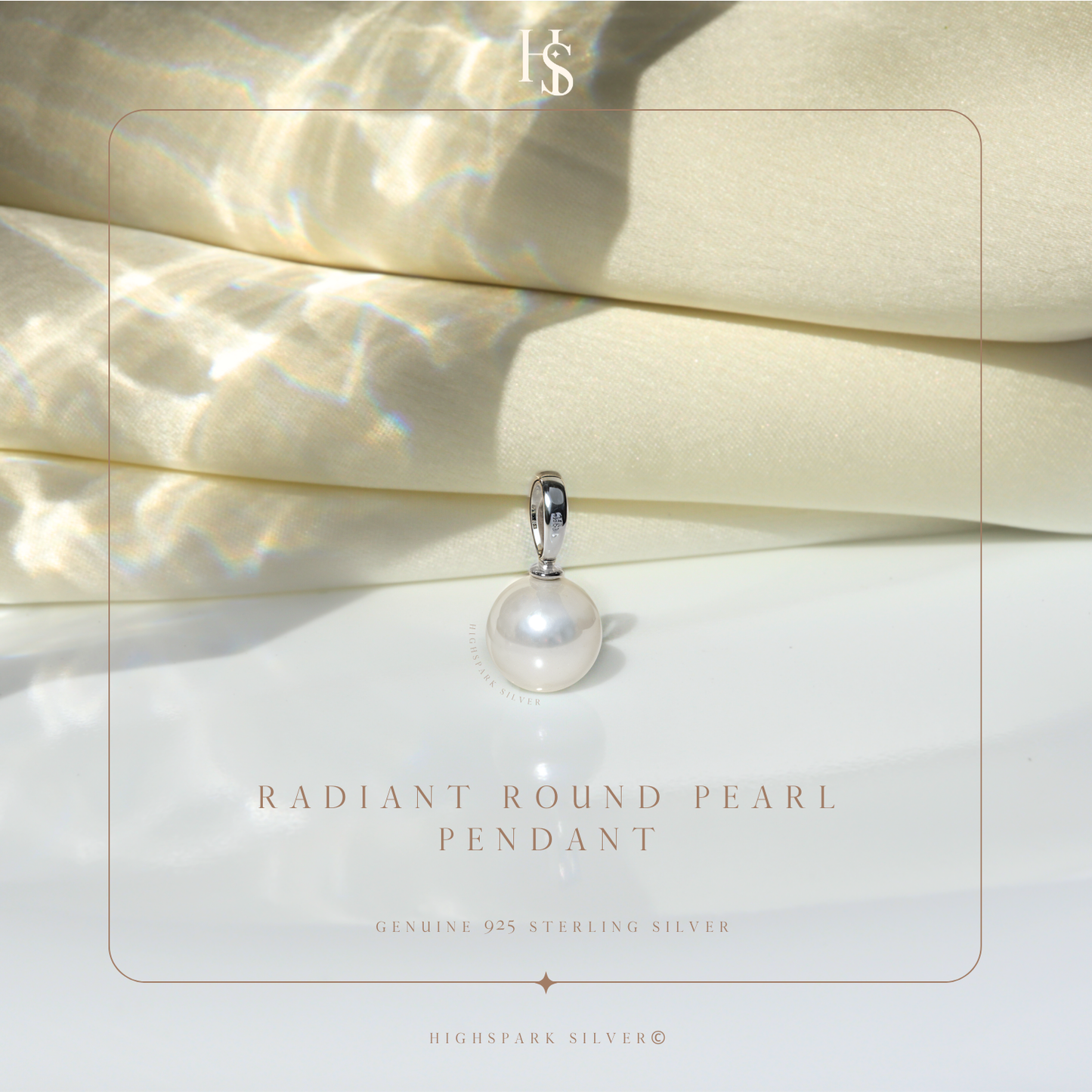 Radiant Round Pearl Pendant in 92.5 Sterling Silver with Brilliant Luster Pearl