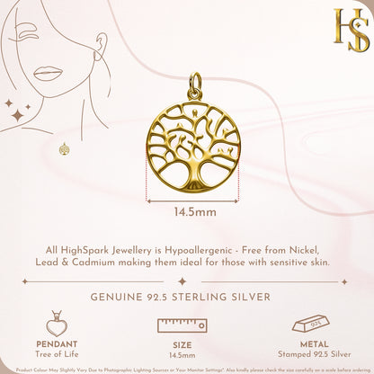 Tree of Life Pendant With Chain in 92.5 Sterling Silver With 18k Gold Finish For Women