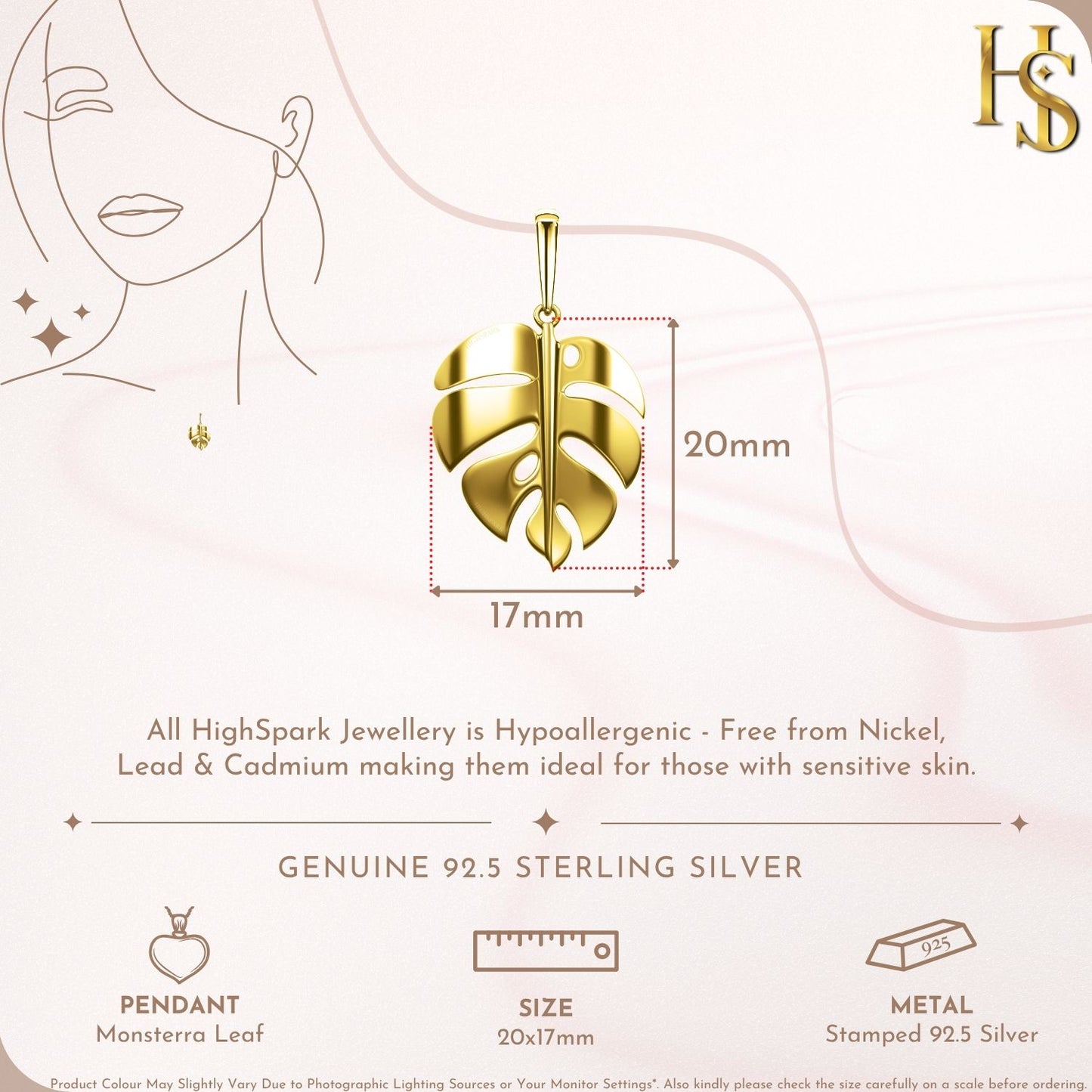 Monsterra Leaf Pendant With Chain In 92.5 Sterling Silver With 18k Gold Finish For Women