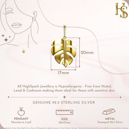 Monsterra Leaf Pendant With Chain In 92.5 Sterling Silver With 18k Gold Finish For Women