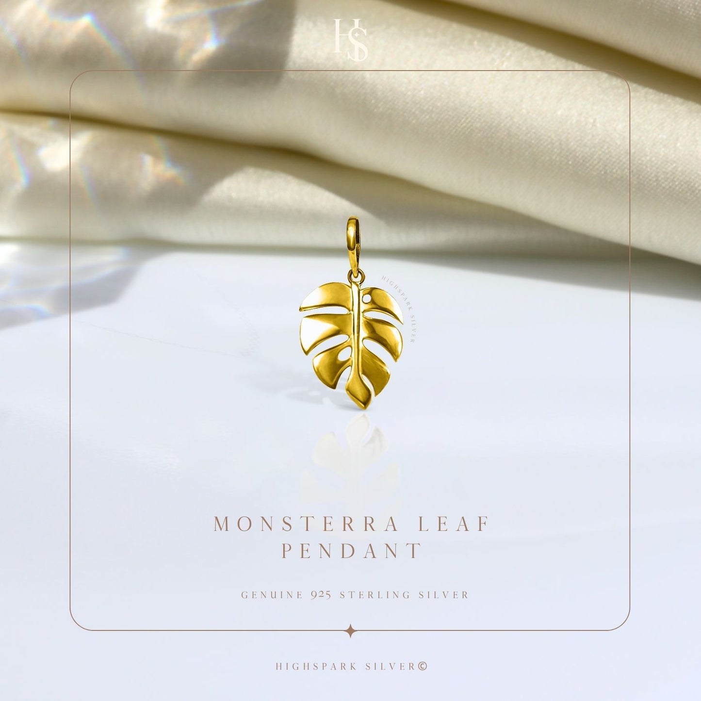 Monsterra Leaf Pendant With Chain In 92.5 Sterling Silver With 18k Gold Finish For Women